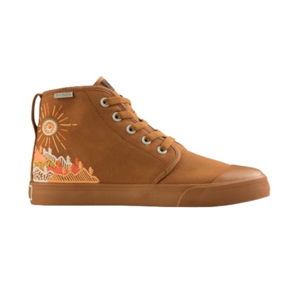 Bangs Shoes - BANGS Brown High-Top Sneakers with Sun and Landscape Design size 7